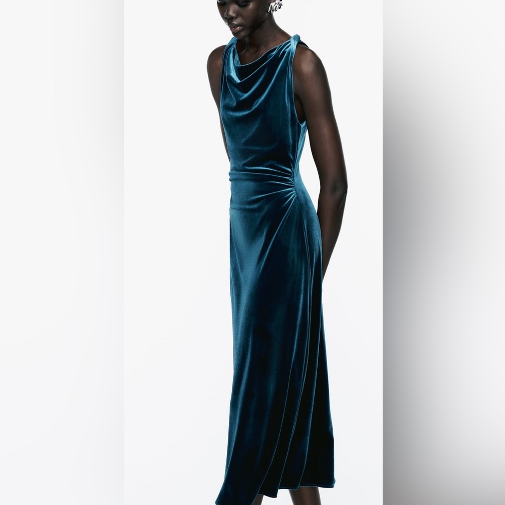 Velvet midi dress duck blue